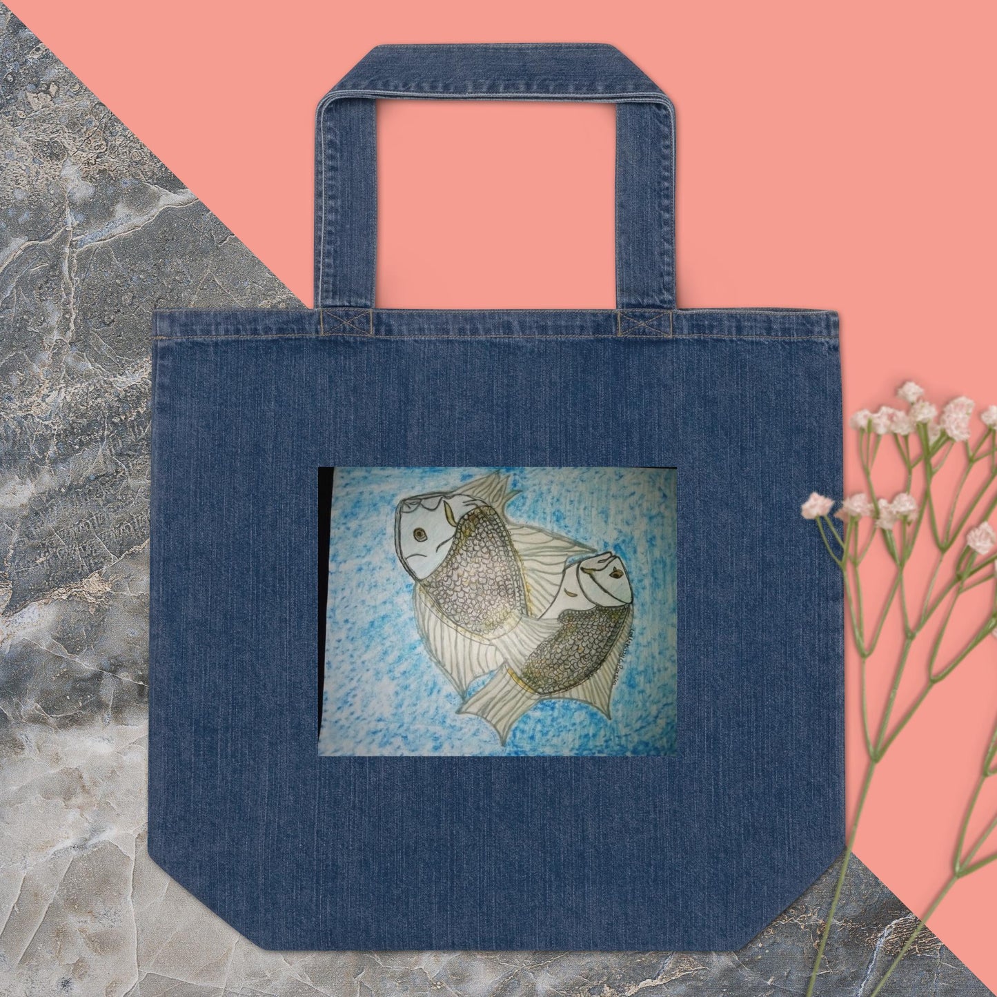 Organic denim tote bag