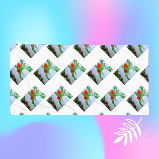 towels for all designs with acrylic painting hand made then applied in a design on the towel.