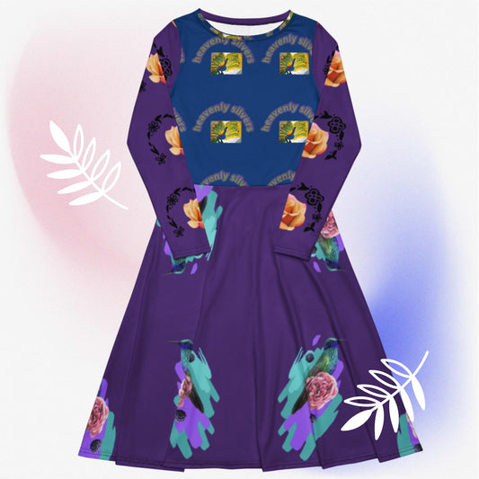 All-over print long sleeve midi dress