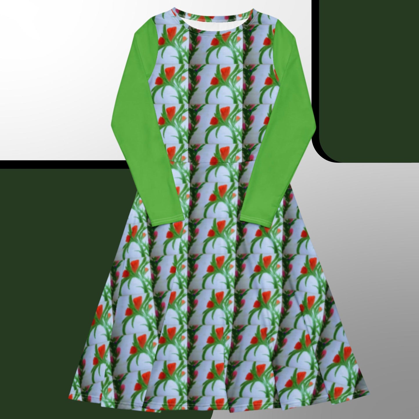 All-over print long sleeve midi dress